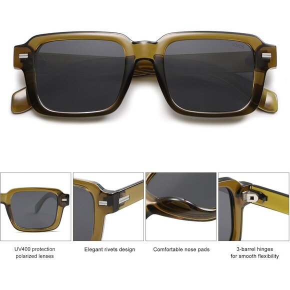 ? Women Grey Classic Square Sunglasses Polarized Vintage Rectangle Eyewear